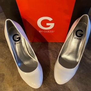 Gently Used- G by Guess Heels- White Patent, Size 8M